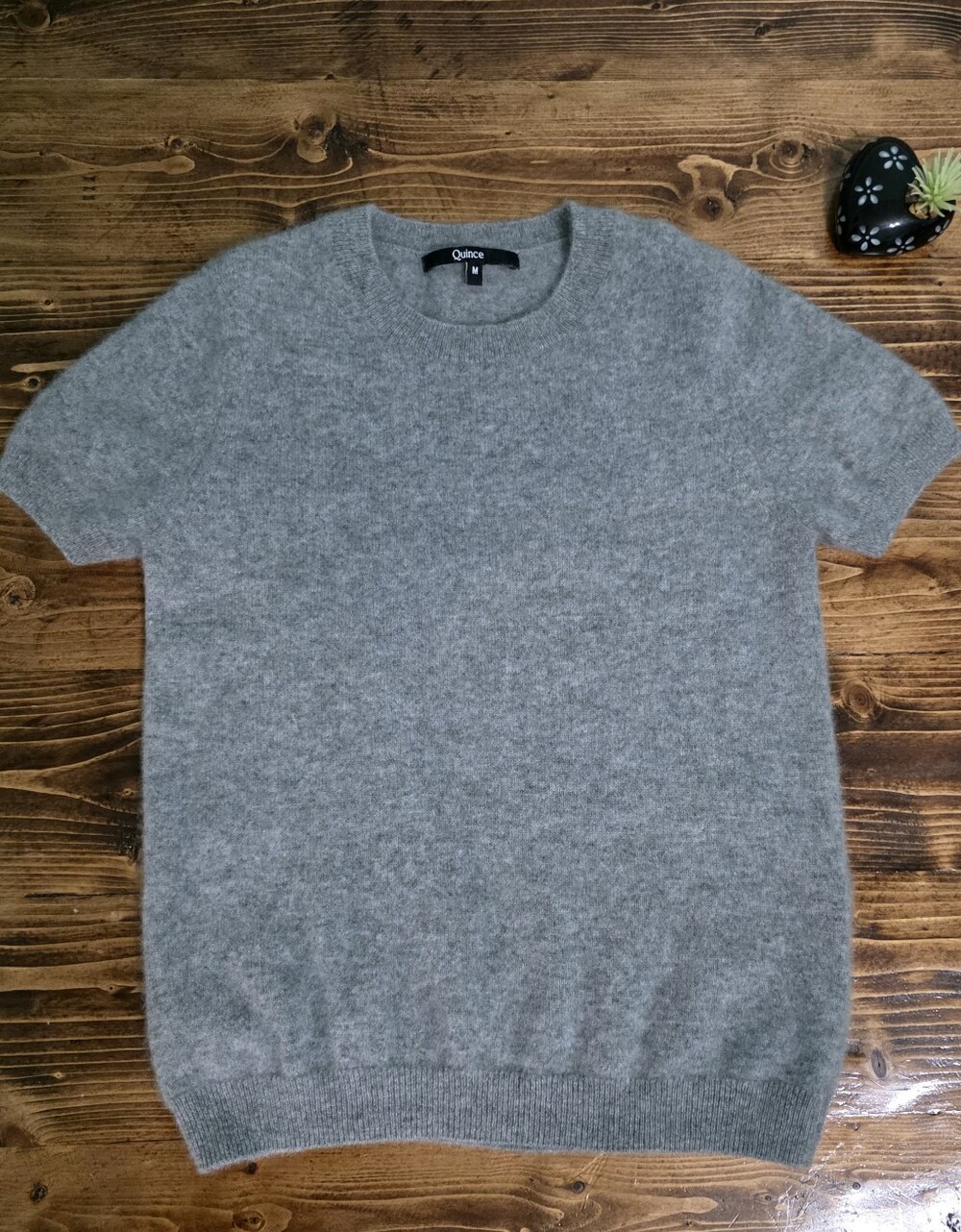 Quince Cashmere Short Sleeve Sweater Gray Medium